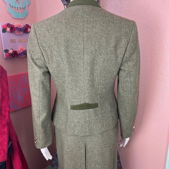 Vintage Lodenfrey Green German Austria Wool Cropped Military Jacket & Skirt Suit - Picture 9 of 16